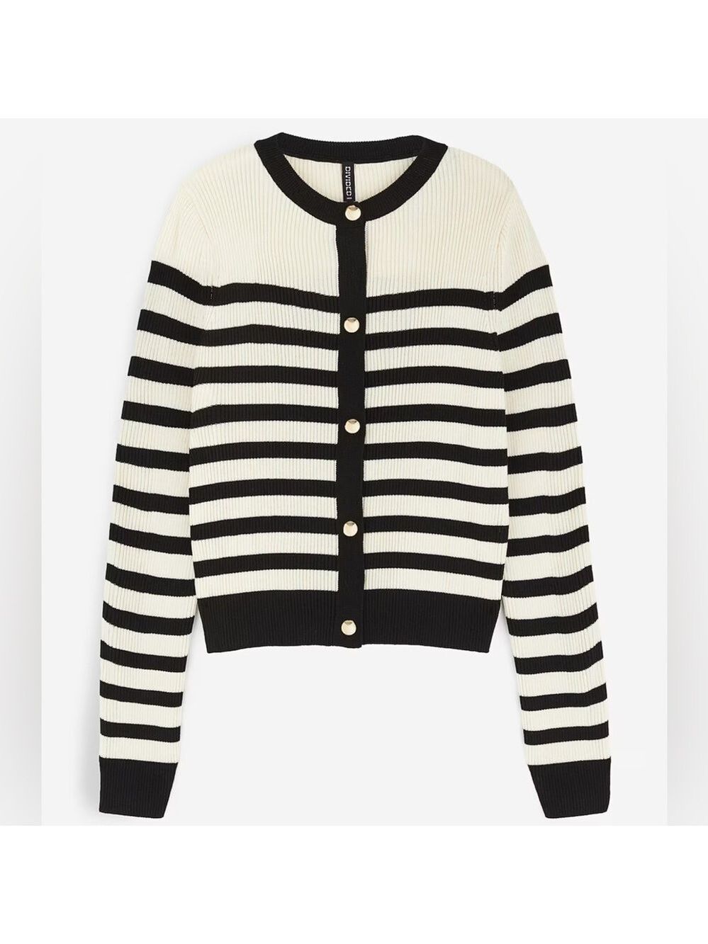 H&M Rib Knit Striped Gold Button Cardigan Sweater
